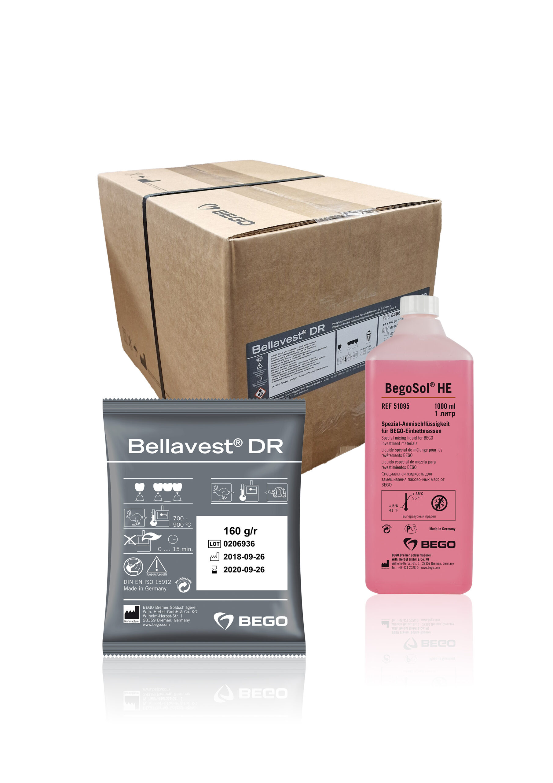 BELLAVEST DR, masa osłaniająca do koron i mostów + płyn BEGOSOL HE 1000 ml